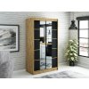 šatní skříň leto v4 s posuvnými dveřmi se zrcadlem - šířka 120 cm dub artisan + černá