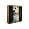 šatní skříň leto y1 s posuvnými dveřmi se zrcadlem - šířka 200 cm dub artisan + černá