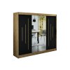 šatní skříň leto y1 s posuvnými dveřmi se zrcadlem - šířka 250 cm dub artisan + černá