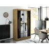 šatní skříň leto y1 s posuvnými dveřmi se zrcadlem - šířka 120 cm dub artisan + černá