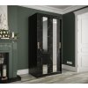 šatní skříň marmur pole s posuvnými dveřmi se zrcadlem - šířka 100 cm černý mat + černý mramor