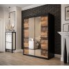 šatní skříň old style t1 s posuvnými dveřmi se zrcadlem - šířka 150 cm old style + černá