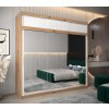 šatní skříň T3 s nástavcem s posuvnými dveřmi se zrcadlem - šířka 250 cm dub artisan + bílá