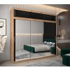 šatní skříň T3 s nástavcem s posuvnými dveřmi se zrcadlem - šířka 250 cm dub artisan + černá