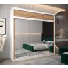 šatní skříň T3 s nástavcem s posuvnými dveřmi se zrcadlem - šířka 250 cm dub artisan + bílá