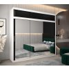 šatní skříň T3 s nástavcem s posuvnými dveřmi se zrcadlem - šířka 250 cm černá + bílá