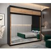 šatní skříň T3 s nástavcem s posuvnými dveřmi se zrcadlem - šířka 250 cm dub artisan + černá