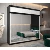 šatní skříň T3 s nástavcem s posuvnými dveřmi se zrcadlem - šířka 250 cm černá + bílá