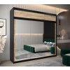 šatní skříň T3 s nástavcem s posuvnými dveřmi se zrcadlem - šířka 250 cm dub sonoma + černá