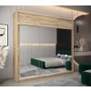 šatní skříň T3 s nástavcem s posuvnými dveřmi se zrcadlem - šířka 250 cm dub sonoma