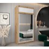 šatní skříň T3 s nástavcem s posuvnými dveřmi se zrcadlem - šířka 120 cm dub artisan + bílá