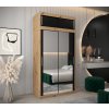 šatní skříň T3 s nástavcem s posuvnými dveřmi se zrcadlem - šířka 120 cm dub artisan + černá