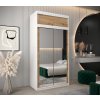 šatní skříň T3 s nástavcem s posuvnými dveřmi se zrcadlem - šířka 120 cm dub artisan + bílá