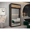 šatní skříň T3 s nástavcem s posuvnými dveřmi se zrcadlem - šířka 120 cm dub artisan + černá