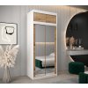 šatní skříň T3 s nástavcem s posuvnými dveřmi se zrcadlem - šířka 100 cm dub artisan + bílá