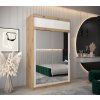 šatní skříň T3 s nástavcem s posuvnými dveřmi se zrcadlem - šířka 150 cm dub artisan + bílá