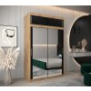 šatní skříň T3 s nástavcem s posuvnými dveřmi se zrcadlem - šířka 150 cm dub artisan + černá
