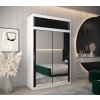 šatní skříň T3 s nástavcem s posuvnými dveřmi se zrcadlem - šířka 150 cm černá + bílá