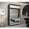 šatní skříň T3 s nástavcem s posuvnými dveřmi se zrcadlem - šířka 150 cm černá + bílá