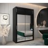 šatní skříň T3 s nástavcem s posuvnými dveřmi se zrcadlem - šířka 150 cm černá