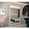 šatní skříň T3 s nástavcem s posuvnými dveřmi se zrcadlem - šířka 150 cm dub sonoma + bílá