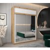 šatní skříň T3 s nástavcem s posuvnými dveřmi se zrcadlem - šířka 180 cm dub artisan + bílá