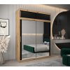 šatní skříň T3 s nástavcem s posuvnými dveřmi se zrcadlem - šířka 180 cm dub artisan + černá