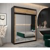 šatní skříň T3 s nástavcem s posuvnými dveřmi se zrcadlem - šířka 180 cm dub artisan + černá