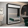 šatní skříň T3 s nástavcem s posuvnými dveřmi se zrcadlem - šířka 180 cm černá + bílá