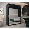 šatní skříň T3 s nástavcem s posuvnými dveřmi se zrcadlem - šířka 180 cm černá