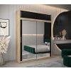 šatní skříň T3 s nástavcem s posuvnými dveřmi se zrcadlem - šířka 180 cm dub sonoma + černá
