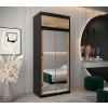 šatní skříň T3 s nástavcem s posuvnými dveřmi se zrcadlem - šířka 100 cm dub artisan + černá