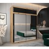 šatní skříň T3 s nástavcem s posuvnými dveřmi se zrcadlem - šířka 200 cm dub artisan + černá