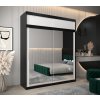 šatní skříň T3 s nástavcem s posuvnými dveřmi se zrcadlem - šířka 200 cm černá + bílá