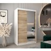 šatní skříň T2 s posuvnými dveřmi se zrcadlem - šířka 120 cm dub sonoma + bílá