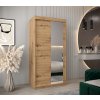šatní skříň T2 s posuvnými dveřmi se zrcadlem - šířka 100 cm dub artisan
