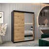 šatní skříň T2 s posuvnými dveřmi se zrcadlem - šířka 150 cm dub artisan + černá