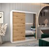 šatní skříň T2 s posuvnými dveřmi se zrcadlem - šířka 180 cm dub artisan + bílá
