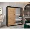 šatní skříň T2 s posuvnými dveřmi se zrcadlem - šířka 180 cm dub artisan + černá