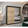 šatní skříň T2 s posuvnými dveřmi se zrcadlem - šířka 180 cm dub sonoma + černá