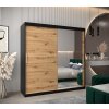 šatní skříň T2 s posuvnými dveřmi se zrcadlem - šířka 200 cm dub artisan + černá