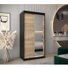 šatní skříň T2 s posuvnými dveřmi se zrcadlem - šířka 100 cm dub sonama + černá