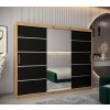 šatní skříň v2 s posuvnými dveřmi se zrcadlem - šířka 250 cm dub artisan + černá
