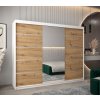 šatní skříň v2 s posuvnými dveřmi se zrcadlem - šířka 250 cm dub artisan + bílá