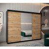 šatní skříň v2 s posuvnými dveřmi se zrcadlem - šířka 250 cm dub artisan + černá