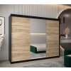 šatní skříň v2 s posuvnými dveřmi se zrcadlem - šířka 250 cm dub sonoma + černá