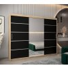 šatní skříň v2 s posuvnými dveřmi se zrcadlem - šířka 250 cm dub sonoma+ černá