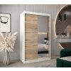 šatní skříň v2 s posuvnými dveřmi se zrcadlem - šířka 120 cm dub sonoma + bílá