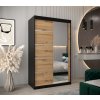 šatní skříň v2 s posuvnými dveřmi se zrcadlem - šířka 120 cm dub artisan + černá
