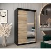šatní skříň v2 s posuvnými dveřmi se zrcadlem - šířka 120 cm dub sonoma + černá